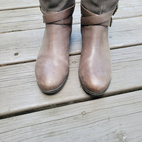 Vintage 90s y2k Brown Leather Suede Buckle Knee High Tall Equestrian Riding Boot - Picture 5 of 8